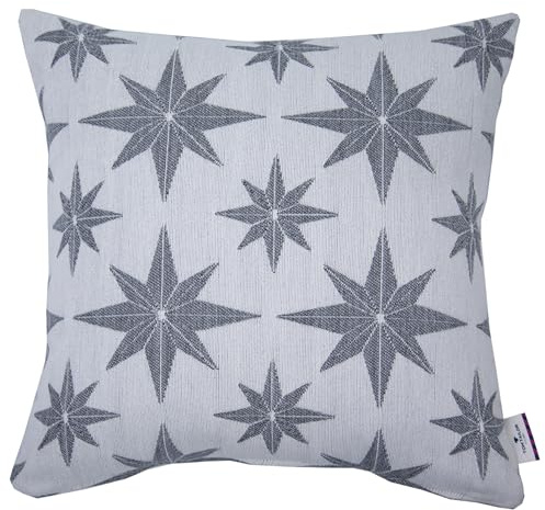 TOM TAILOR Weihnachtskissen grau – Wollmischgewebe – Kissenbezug Weihnachten – Sterne Weihnachtsmotiv – Deko Kissenbezuge 45x45cm kuschelig weich, für Sofa Bett & als Geschenkidee