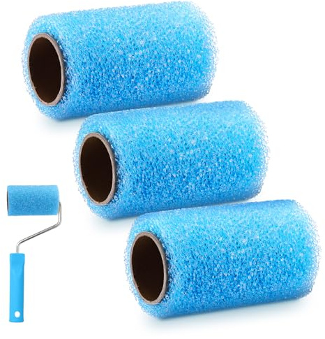 Nuanchu 3 Pcs 4 Blue Foam Textured Rollers Washable Foam Textured Paint Roller Opened Celled Roller for Swimming Pool Boat Deck Cabin Floor and Other Small Area
