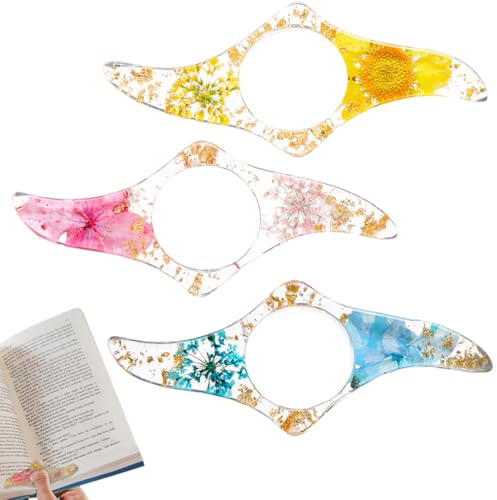 3 Pcs Buchseitenhalter daumen aus getrockneten Blumen, Book Page Holder, Buch Zubehör, Handgefertigt Daumen Buch Seitenhalter aus Kunstharz für Lehrer Buchliebhaber