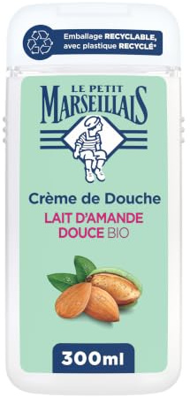 Le Petit Marseillais Crème de Douche Lait d’Amande Douce Bio, 300 ml | Extra Douce, Formule vegan avec 92% d'ingrédients d'origine naturelle, Emballage recyclable, avec plastique recyclé