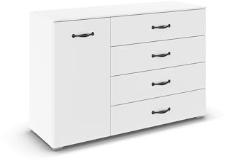 Rauch Möbel ADITIO, Kommode, Farbe Weiß, Breite 120 cm | Sideboard im zeitlosen Stil, 1-türig, 4 Schubladen, Soft-Close-Funktion, für Schlafzimmer, Gästezimmer, Wohnzimmer, Garderobe