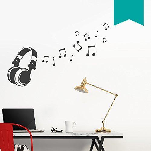 WANDKINGS Wandtattoo Kopfhörer mit 11 Musiknoten 50 x 31 cm türkis - erhältlich in 33 Farben