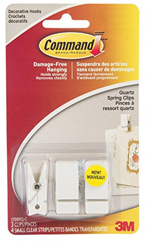 Command 17089Q-C Spring Clips, Small, Quartz, 3 Clips 4 Strips
