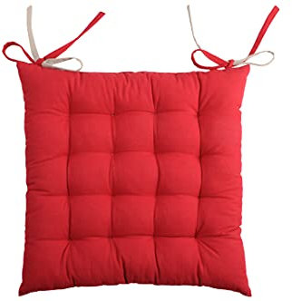 Stof - Galette de Chaise - Taille 40x40 cm - 100% Coton - Couleur Rouge Lin - Modèle Romantique - Qualité Exceptionnelle - Confortable et Élégant - Facile d'entretien