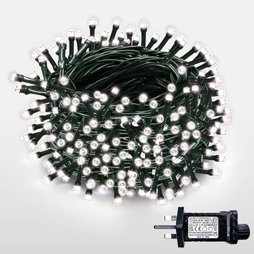 WISD Christmas Tree Lights - 200 LED 22.8M Dimmable Xmas Fairy Lights on Green Cable with 12 Modes, Timer and Memory - Plug in String Lights for Indoor Outdoor Garden Bedroom Party Decor (Cool White)