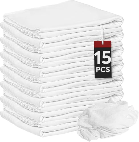Nabob Wipers New Lint Free Cloth (15 Pack) - 100% Cotton Cleaning Rags Exact Cut - Premium White Rags for Cleaning House - White Rags for Dusting, Staining, Polishing, Painting 18x18