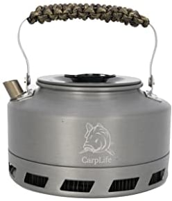 Camping and Fishing Lightweight Aluminium Convection Fast Boil Kettle - CarpLife Hand Finished in the UK Rapid Boil Convection Fishing Kettle 1.1L Capacity - USA 550 Paracord Handle (Camo Handle)