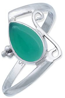 mantraroma Silber Ring Damen 925 grünen Onyx Edelstein grün schlicht groß modern