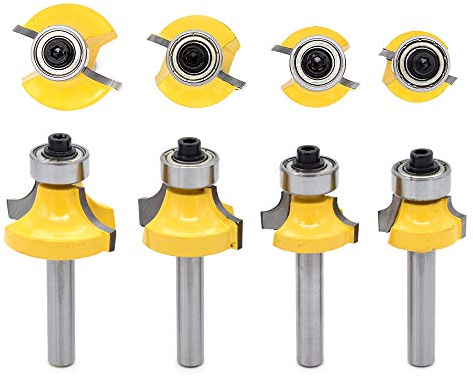 DingGreat 4 Pezzi 1/4 Gambo Router Bit Set, Round Over Router Bit angolo arrotondamento Edge-forming Roundover Router Bit lavorazione del legno Fresa Tools - 5/16 3/16 1/4 1/8 Radius