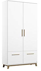 Rauch Möbel Carlsson Schrank Drehtürenschrank in Weiß, Griffe/Füße Eiche Massiv, 2-türig mit 2 Schubladen, inkl. Zubehörpaket Basic 1 Kleiderstange, 2 Einlegeböden BxHxT 92x203x53 cm