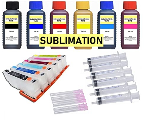 Wiederbefüllbare Tintenpatronen T2431-T2436 + 600 ml Sublimationstinte kompatibel mit Epson Expression Photo XP-55, 750, 760, 850, 860, 950, 960, 970
