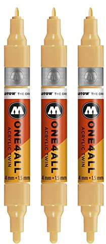 Molotow One4All Lot de 3 marqueurs acryliques Twin (épaisseur de trait 1,5 mm et 4 mm, très couvrante et permanent) Couleur 009 sahara beige clair