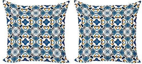 ABAKUHAUS traditionell Dekokissen Kissenbezug 2er Pack, Portugiesisch Tilework, Modern Accent Doppelseitiger Digitaldruck, 40x40, Königsblau