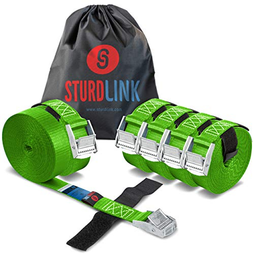 Sturdlink Lotto di 6 Cinghie di Ancoraggio 25mm 250 kg con Fibbia a Camma 4m + Borsa, per il Fissaggio e il Serraggio su Portabici Tetto, Porta Tavola da Surf, Bagagli Moto, Trasloco, Porta Bici Auto