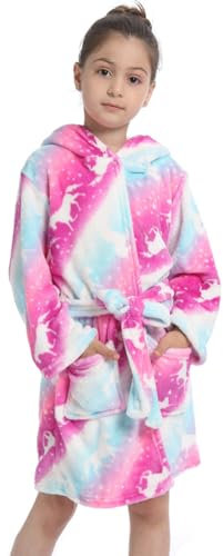 Capretto Ragazze Unicorno Accappatoio Vestaglia Novità Con Cappuccio Camicia Da Notte In Pile Comodo Flanella Morbido