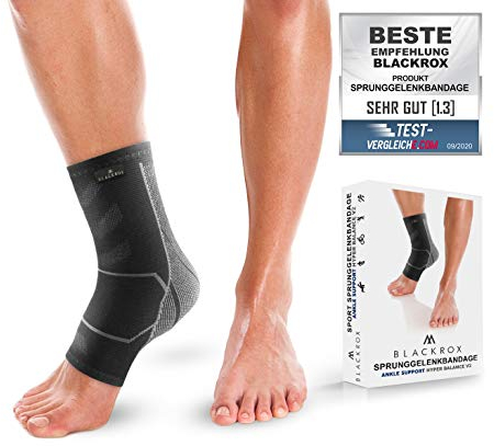 BLACKROX Sprunggelenkbandage [Vergleichssieger 2024] Gr. S-L | Für Damen & Herren | Bandage für das Fußgelenk | Perfekt für Sport, Fußball, Joggen & Bodybuilding | HYPER BALANCE | Schwarz Gr. L