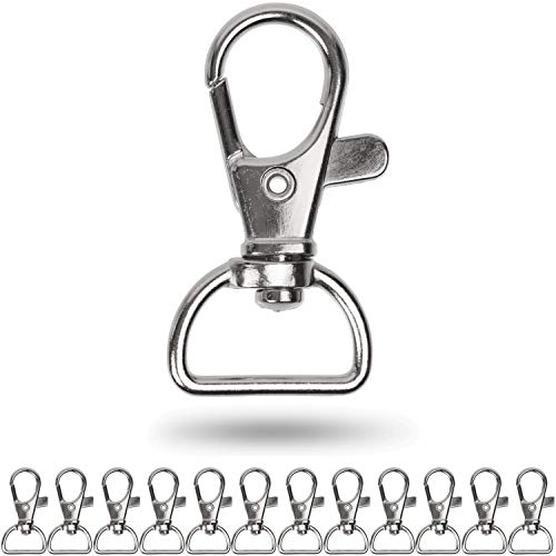 Karabinerhaken mit Drehverschluss, 12 Stück, 15 mm D-Ring mit Karabiner Haken, Taschenkarabiner 360° Grad drehbarem Ösenring, Metall Gurtschnalle mit Haken zum Basteln, Tragegurt Karabinerverschluss