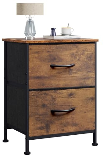 WLIVE Night Stand, Small Dresser with 2 Drawers & Wooden Top, Nightstand with Fabric Bins, Bedside Table End Table for Bedroom, Closet, Entryway, College Dorm, Rustic Brown