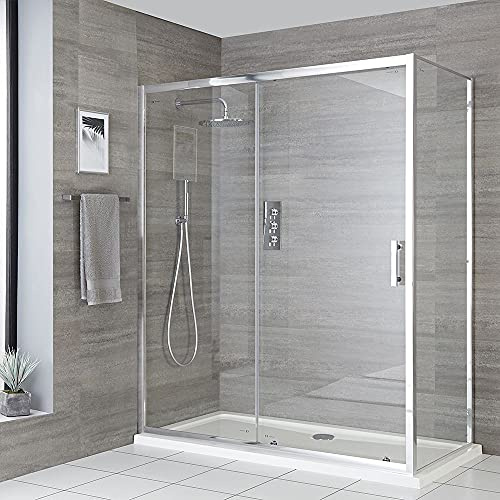 MILANO Chrome Corner Sliding Door Shower Enclosure White Tray 1000 x 700mm | Toughened Glass Panels. Aluminium Profile. Contemporary Style. Framed Design. Corner Installation. White Tray & Waste.