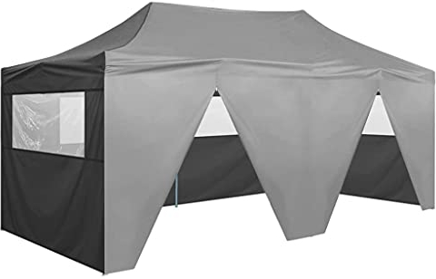 (Blitzlieferung) Draussen Partyzelt Gartenpavillon Event Shelter Strandüberdachung Festzelt, Transparente Fenster Profi-Partyzelt Faltbar mit 4 Seitenwänden 3×6m Stahl Anthrazit