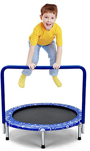 COSTWAY Trampolino Elastico per Bambini, Tappeto Elastico Pieghevole per Bambini con Copertura, Cuscinetti Antiscivolo e Maniglia, Carico Massimo 150 kg (Blu)