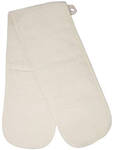 Heat Resistant Double Oven Gloves 100% Cotton Heavy Duty Beige Natural 92x18cm Large
