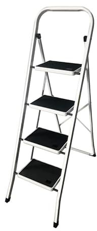 Escalera plegable de 4 niveles, escalera escalonada, estable, de acero plegable, plegable, antideslizante, escalera de pie, soporta hasta 150 kg para el hogar, cocina, garaje