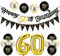 Afirbeone 60th Birthday Decorations Set, Including Black Gold Happy Birthday Banner, Triangle Flag Banner, Confetti Latex Balloons and Aluminum Foil Balloons for Party Decoration