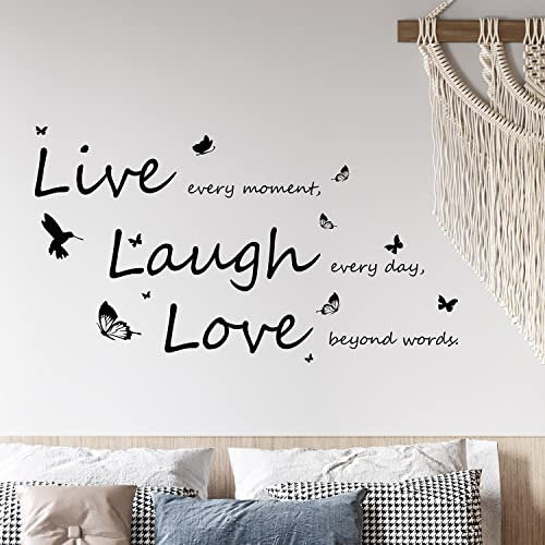 WALPLUS Vivid Live Laugh Love Wall Stickers Art Mural Quote Wallpaper Living Room Decals Black Decors Set Home Self-Adhesive Decorations for Bedroom Kids Nursery Gift Idea Interior DIY