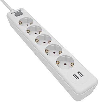 Philips 5-Fach Steckdosenleiste - SPN3052WB/10-230V - Weiß - mit USB - Hauptschalter