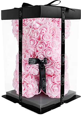 Infinity® - Rosenbär in Geschenkbox,, Valentinstag, für die Freundin oder zum Muttertag mit 300 handgeklebten Rosen - Edler Rosen Teddy in 25cm oder 40cm