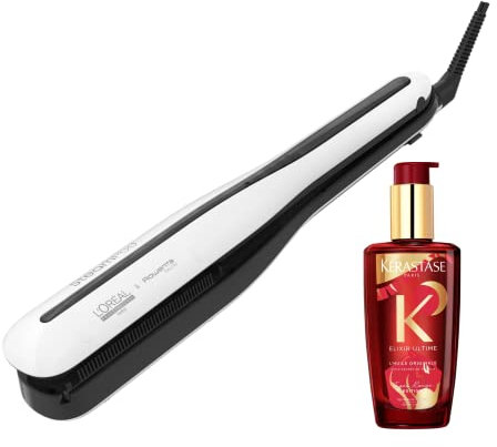 Steampod 3.0 X Querastase | Edición Limitada Elixir Ultime | Plancha de vapor profesional 2 en 1: Suavizado y Wavy | Tecnología Vapor | Cuidado de sublimación multiuso | El oreal Profesional