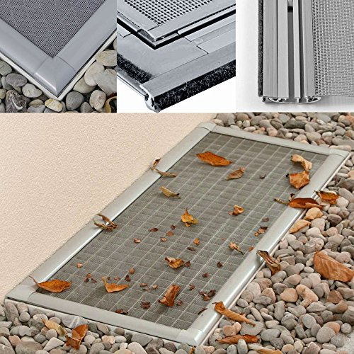 DILUMA Lichtschachtabdeckung Profi 115x60 cm 5er Set - Kellerschachtabdeckung mit Rahmen aus Aluminium und hochresistentem Pet-Screen Gewebe - kürzbare Schachtabdeckung - Montage ohne Bohren