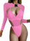 2 Piece Women Rave Outfits Neon Bodysuit Crop Top Long Sleeve Swimsuits Mesh Shrug with Buckle for Festival Club Party, Neon Pink, Medium
