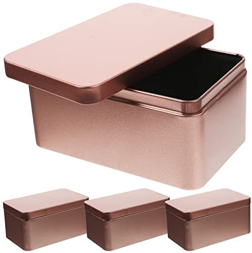 DOITOOL 4 Leere Metalldosen Mit Deckel Kleine Blechdosen Rechteckige Metalldose Mit Deckel Für Leckereien Geschenke Kerzen Gefälligkeiten Bastelbevorzugungen (Roségold 5 11 X 3 14 X 2