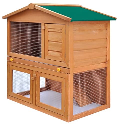 HOMIUSE Kaninchenstall Kleintierhaus Hasenstall 3 Türen Holz Hasenstall Meerschweinchen Haus Hasen ZubehöR Meerschweinchen KäFig Hasenstall DraußEn Winterfest HamsterkäFig Holz Braun93x60x97 cm