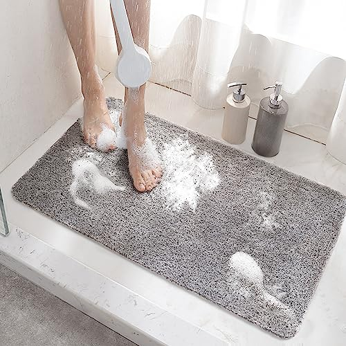 HITSLAM Alfombra Ducha Antideslizante, 60x40cm Alfombra de bañera Antideslizante con Drenaje, Suave PVC Lufa Alfombra baño, Secado Rápido, Gris