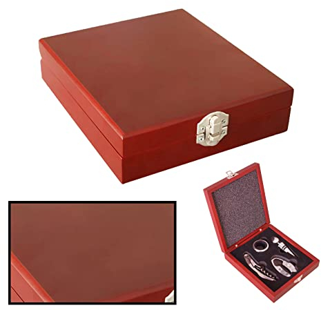 LucaHome - Set de accesorios sommelier con caja de madera para vino - Incluye sacacorchos, corta capsulas, tapón y anillo de goteo - Ideal para regalo (Estuche 4 accesorios)
