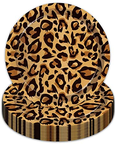 50PCS Leopard Print Plates 9 Inch - Jungle Safari Party Supplies, Animal Print Disposable Paper Food Trays for Birthday, Baby Shower, Jungle Party Decorations