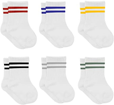 Cotone 6 Paia di Calzini per Neonati da 0 a 6 Mesi a 3 Anni | Stopper Senza Cuciture | per Bambini Ragazzi Ragazze, Bianco (a Strisce), 12-24 Mesi