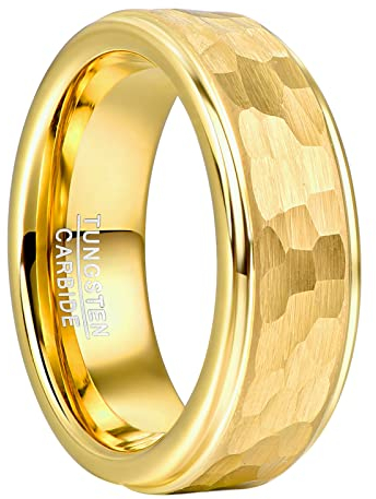 NUNCAD Ringe Gold Herren 8mm Wolfram Ring Facettiert Eheringe für Männer Gehämmerte Partnerring für Hochzeit, Versprechen, Alltag, Größe 60(19.1)
