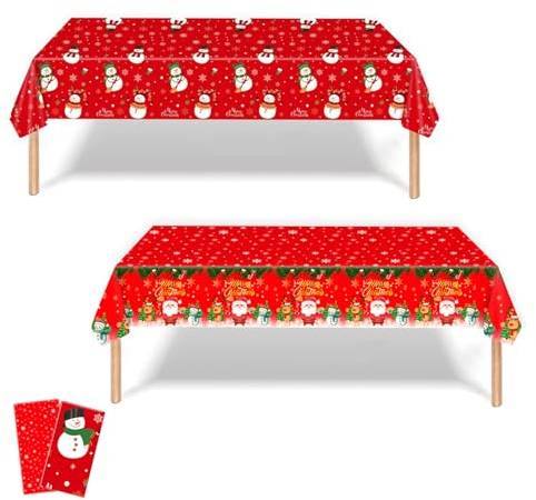 Weihnachten Plastik Tischdecke, 2er-Pack 137x274cm Rechteckige Partytischdecke für Weihnachten und Neujahr Party Dekoration (Schneeflocken)