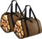 Lckaey Kaminholz-Tragetasche mit Griffen, Canvas-Holzhalter für Kamin, Campingkocher, Tragetasche, Zubehör, Outdoor, 2 Stück, CH001-braun