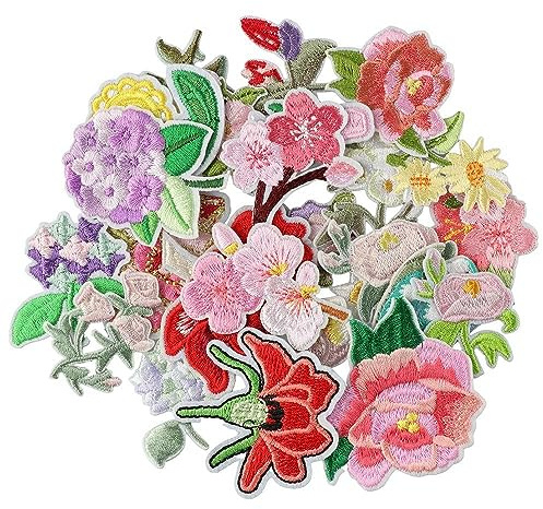 YYlingx 27 PCS Flower Patches 27 Patterns Decorative Mini Flowers Iron On Patches Floral Embroidered Patches Sew On/Iron On Patch Applique for Jeans Clothing Hat Jacket