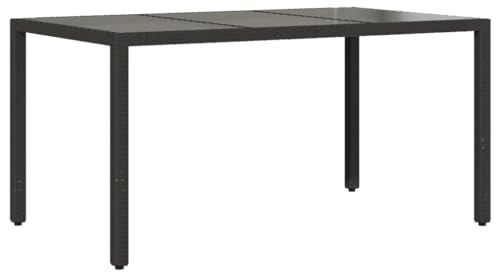 vidaXL Table de Jardin Dessus en Verre, Table à Manger, Table de Repas, Meuble de Patio Terrasse Arrière-Cour Extérieur, Noir Résine Tressée