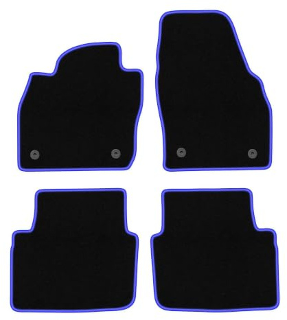 Velours-Fußmatten passend für Skoda Kamiq 2019-, Schwarz-Blau, CARLUX | passend für Crossover; Velours-Teppich (Polypropylen), ca. 6,5 mm; rutschfest, runde Befestigungen (Typ AV)