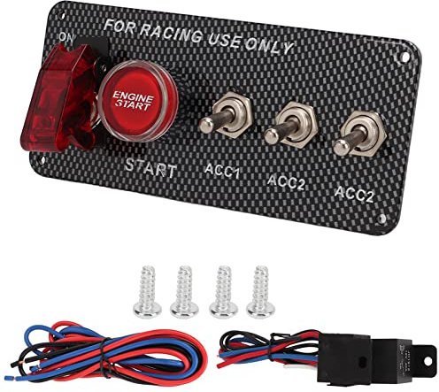 Leapiture 12 V 40 A Pulsante di accensione del motore dell'automobile Pannello dell'interruttore a levetta Pannello dell'interruttore di avviamento del veicolo in fibra di carbonio per