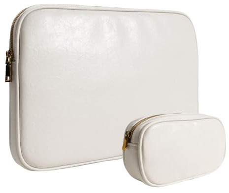 Yesmornsis PU Leather Padded Laptop Sleeve 15.3Inch Compatible with MacBook Air 15 A3114 M3 A2941 M2, MacBook Pro 15 Laptop Bag with Charger Pouch Farbe Weiß