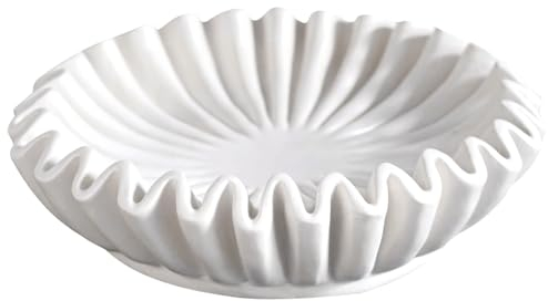 Fluted Bowl, 10 Inch Resin Ruffle Bowl, Vintage Antique Scalloped Bowl, Fruit Decorative Bowls for Home Decor, Housewarming Wedding Gifts Marble Ruffle Bowl