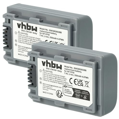 vhbw 2X Batterie Remplacement pour Sony NP-FP71, NP-FP70, NP-FP60, NP-FP51, NP-FP50, NP-FP30 pour caméra vidéo caméscope (500mAh, 7,2V, Li-ION)